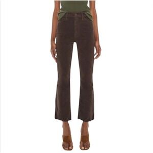 MOTHER The Hustler Ankle Fray Corduroy Pants Hopscotch Brown High Rise Flare 25
